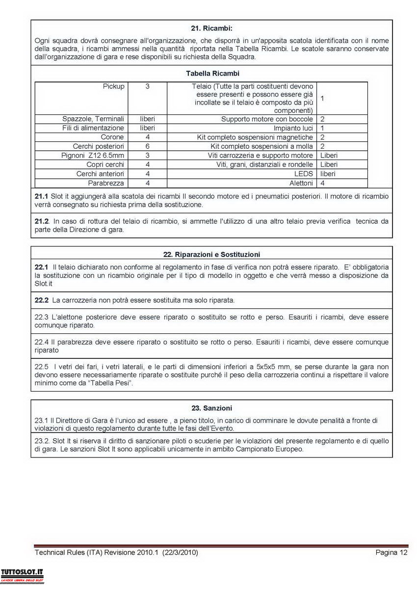 regolamento slot.it